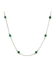 Sterling Silver with 10 Green Onyx Round Cabochon Necklace, 18"