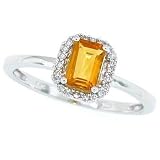 0.48ct Emerald Cut Citrine and Diamond Gemstone Ring in 10Kt White Gold