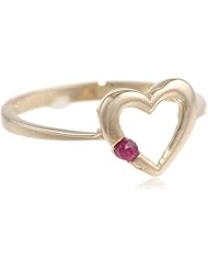 14k Yellow Gold Ruby Heart Ring, Size 7