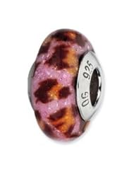 Sterling Silver Pink/Brn Jaguar Glitter Overlay Glass Charm