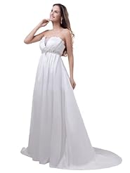 Strapless Empire   Waistline Satin Beaded Pleated Wedding Dress 
