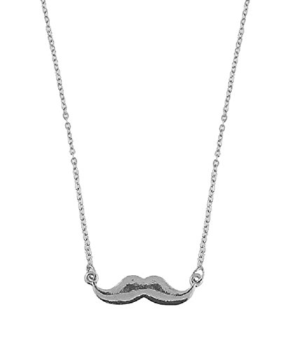 Silver Tone Mustache Necklace-19 IN + 2 IN