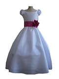 Classykidzshop White Taffetta Wedding Flower Girl Dress with Colorful Sash