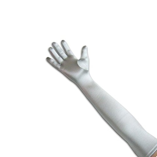 Tapp C. Classic Adult Size 22" Long Opera Length Satin Gloves - Silver