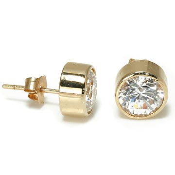 1.5CT 6mm 14K Yellow Gold Round CZ Zirconia Bezel Stud Earrings 1.5CT 6mm 14K Yellow Gold Round CZ Zirconia Bezel Stud Earrings