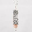 Rectangular Cube Pendant with Circle Design and Pearl Accents in Sterling Silver and Copper on a 16" Chain, #8913