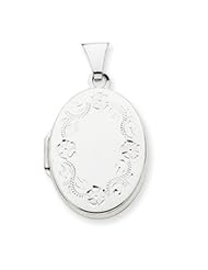 14k White Gold 21mm Oval Leaf Floral Scroll Border H/Eng Locket