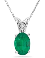 0.60-0.83 Cts of 7x5 Mm Aa Oval Natural Emerald Solitaire Scroll Pendant in 14k White Gold