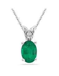 0.16-0.26 Cts of 5x3 mm AA Oval Natural Emerald Solitaire Scroll Pendant in 14K White Gold