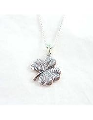 Lucky Four Leaf Textured Clover Sterling Silver Necklace