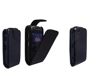 FOR BLACKBERRY CURVE 8520 STYLISH SMOOTH BLACK LEATHER FLIP CASE COVER POUCH