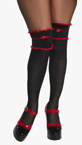 Std Size (Up to 12, 160 lbs) Women Red and Black Lace-top Thigh