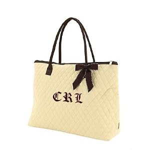 Quilted Stitched Ribbon Extra Large Monogrammed Diaper Tote Bag