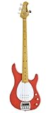 Ernie Ball Music Man Classic Collection Sterling 4 String Bass - Single Humbucker Coral Red Finished Birdseye Maple Neck White Pickguard