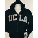 Champion Ucla Bruins Full Zip Hooded Sweatshirt - Heather Gray with Sky Blue and Gold Stiched Lettering