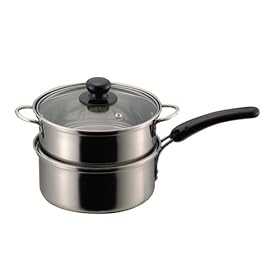 【クリックで詳細表示】だんらん ステンレス製 ガラス蓋付 片手2段蒸し器 18cm H-4688