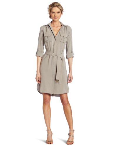 Suzi Chin Women's V-Neck Shirt Dress, Sand, 10