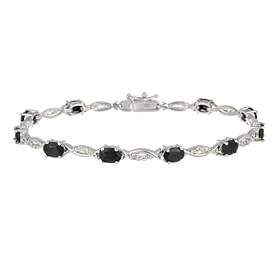 Sterling Silver Genuine Sapphire Oval Twist Link Bracelet w/ Diamond-Accent, 7.25″