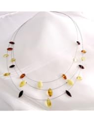 Marquise Multicolor Amber Triple Wire Necklaces 16.5 inches