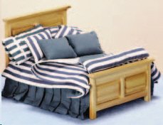 Dollhouse Miniature Double Bed in Pine with Linens