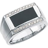 14K White Gold Men's Diamond Ring with Black Enamel