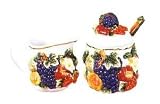 MIXED FRUIT 3-D Creamer & Sugar Jar Set w/Sugar Spoon *NEW*