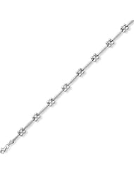 14K White Gold 07" 6.9mm Textured Polish Alternate Flower And Long Rectangular Like Shape Fancy Bracelet With Lobster Clasp