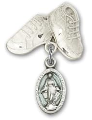 Sterling Silver Baby Badge with Blue Miraculous Charm and Baby Boots Pin