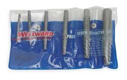 Westward 2RUP9 Screw Extractor Set, Carbon Steel, 6 Pcs