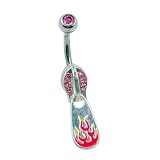 14 Gauge 3/8 Pink Flaming Zipper Curved Barbell - Surgical Steel