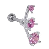 PINK - 925 Sterling Silver 3 Gem Cartilage Piercing Earring - LEFT EAR