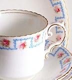 Review Aynsley  / Aynsley A260 Pink Rose Blue Rim Cup and Saucer