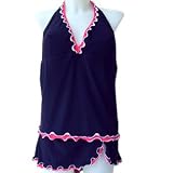 Profile By Gottex Full Figure Plus Size Tankini and Skirted Bottoms Navy with Coral Trim Swimsuit