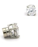 4mm Round Cut Clear Cubic Zirconia 4-Prong Magnetic Stud Earrings in Silver-Tone CZRM-R4