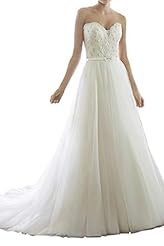 Strapless Lace Beaded Sweetheart Natural   Waistline Tulle Wedding Dress 