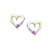 10K Two Tone Gold 0.09 ct. Pink Tourmaline Heart Earrings