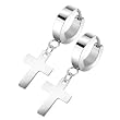 Spikes 316L Stainless Steel Hinged Hoop Cross Dangle Earrings