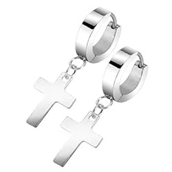Spikes 316L Stainless Steel Hinged Hoop Cross Dangle Earrings