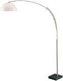 Polished Nickel White Shade With Marble Arc Floor Lamp