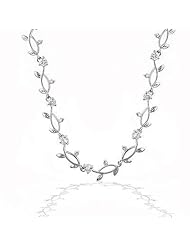 Alexander James White Gold Rhodium Bonded Necklace with Round Cut Clear CZ in a Vine Design in a Prong Setting with a Box Clasp in Silvertone