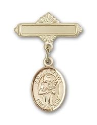 Gold Filled Baby Badge with St. Agatha Charm and Polished Badge Pin