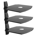 3 Black Glass Floating Wall Shelf System Bracket Mount For Dvd Sky Av Ps3 Wii Xbox Etc