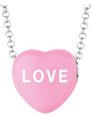 Sterling Silver 12mm Dk Pink enamel Sweethearts LOVE Heart Pendant