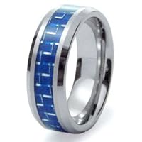 Tungsten Carbide Blue Carbon Fiber Inlay Wedding Band Ring 8mm Sz 9.5