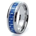 Tungsten Carbide Blue Carbon Fiber Inlay Wedding Band Ring 8mm