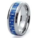 Tungsten Carbide Blue Carbon Fiber Inlay Wedding Band Ring 8mm
