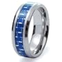 Tungsten Carbide Blue Carbon Fiber Inlay Wedding Band Ring 8mm