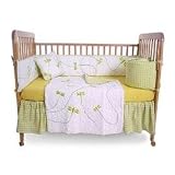 DRAGONFLY EMBROIDERY - 5-pc set includes bumper, coverlet, 2 fitted sheets, crib skirt