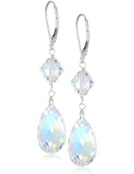 Sterling Silver Swarovski Elements Crystal Aurora Borealis Pear Shape Drop and Bicone Earrings