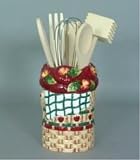 APPLE IN A BASKET kitchen Utensil Tool Holder Set ~ Basket Weave Picnic Design home decor